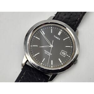 Timex Indiglo 30M WR Quartz Watch Genuine Leather Strap Water Resistant Mens